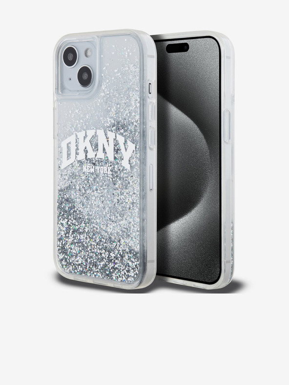DKNY Заден капак с логото на течен блясък за iPhone 15 Прозрачен DKNY