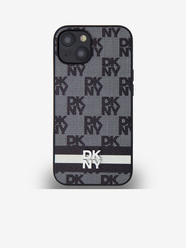 DKNY Заден капак от PU кожа с кариран десен и райе за iPhone 14 черен DKNY