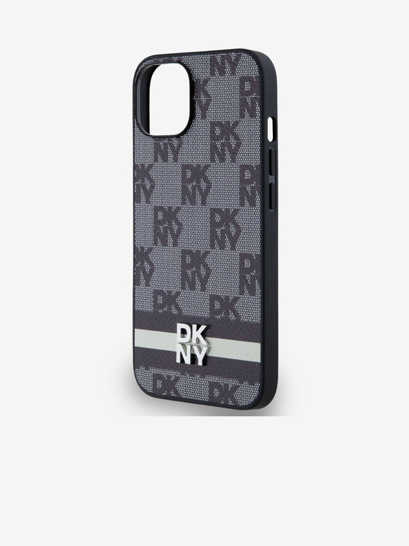 DKNY Заден капак от PU кожа с кариран десен и райе за iPhone 14 черен DKNY