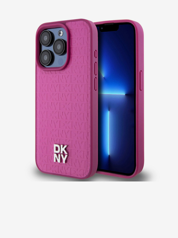 DKNY PU Кожа с повтарящ се десен Stack Logo Magsafe заден капак за iPhone 15 Pro Pink DKNY