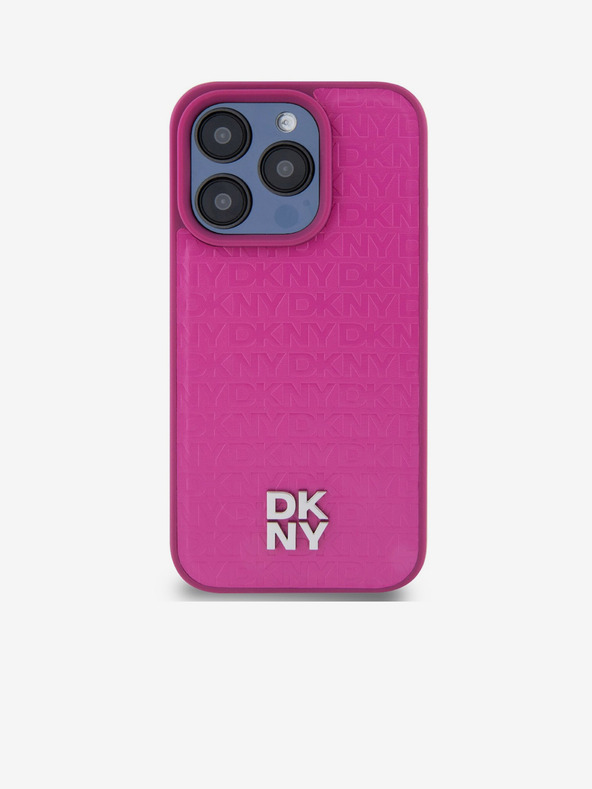 DKNY PU Кожа с повтарящ се десен Stack Logo Magsafe заден капак за iPhone 15 Pro Pink DKNY
