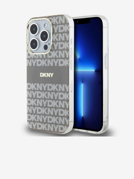 DKNY PC/TPU Повтарящ се модел с тонални ивици Magsafe заден капак за iPhone 15 Pro Beige DKNY