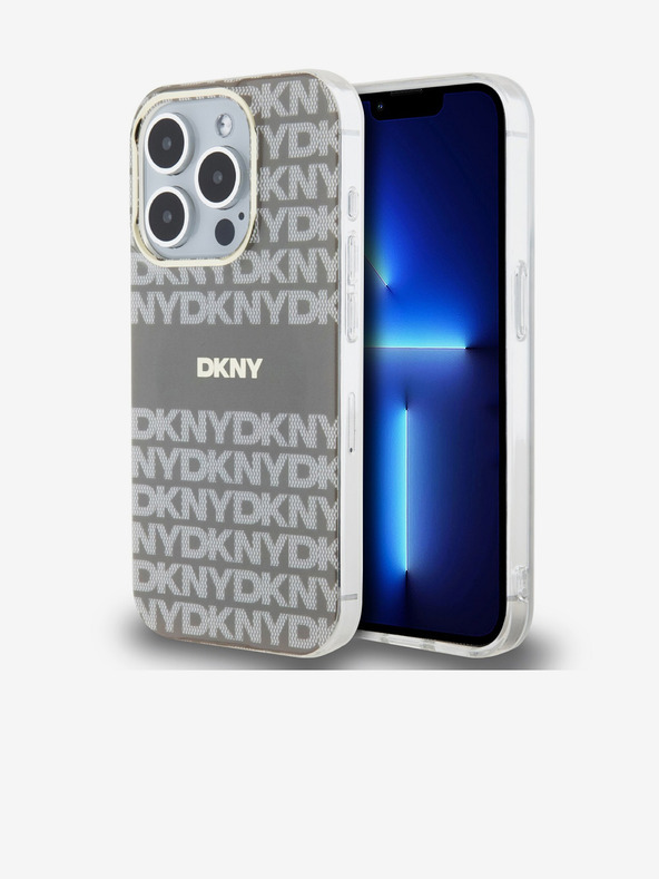 DKNY PC/TPU Повтарящ се модел с тонални ивици Magsafe заден капак за iPhone 15 Pro Beige DKNY