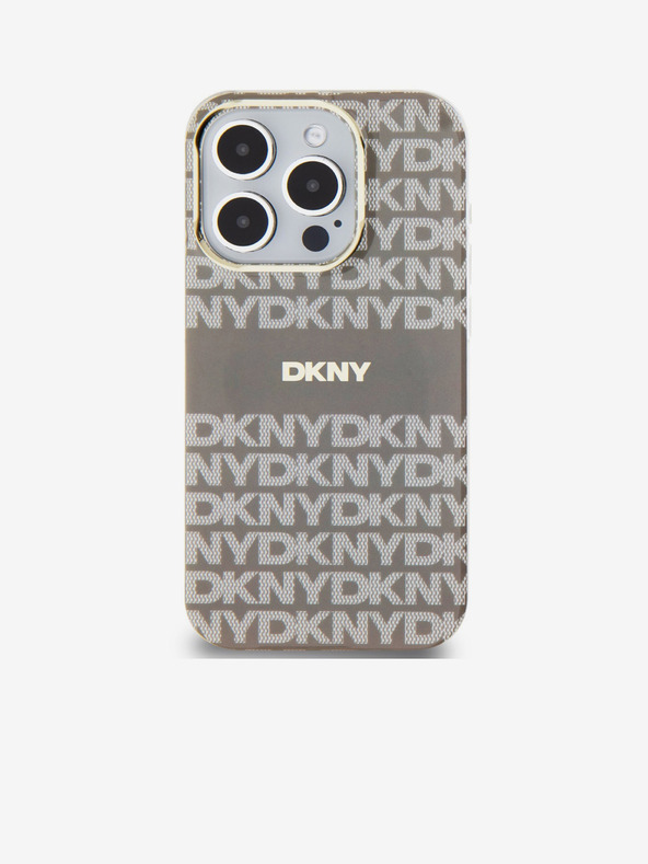 DKNY PC/TPU Повтарящ се модел с тонални ивици Magsafe заден капак за iPhone 15 Pro Beige DKNY