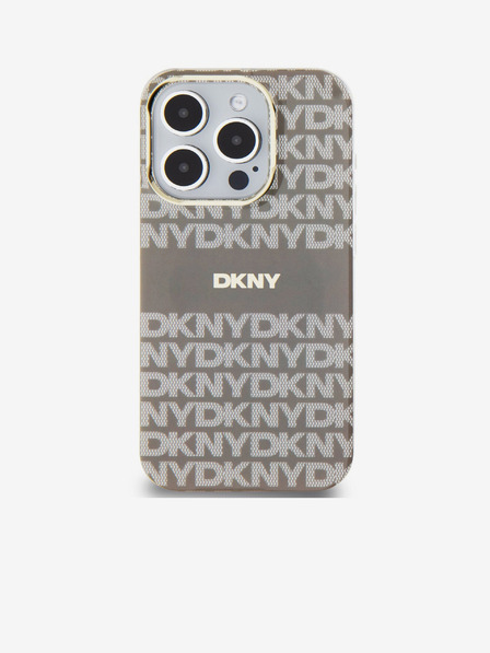 DKNY PC/TPU Повтарящ се модел с тонални ивици Magsafe заден капак за iPhone 15 Pro Beige DKNY