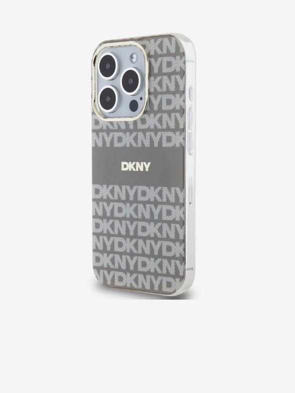 DKNY PC/TPU Повтарящ се модел с тонални ивици Magsafe заден капак за iPhone 15 Pro Beige DKNY