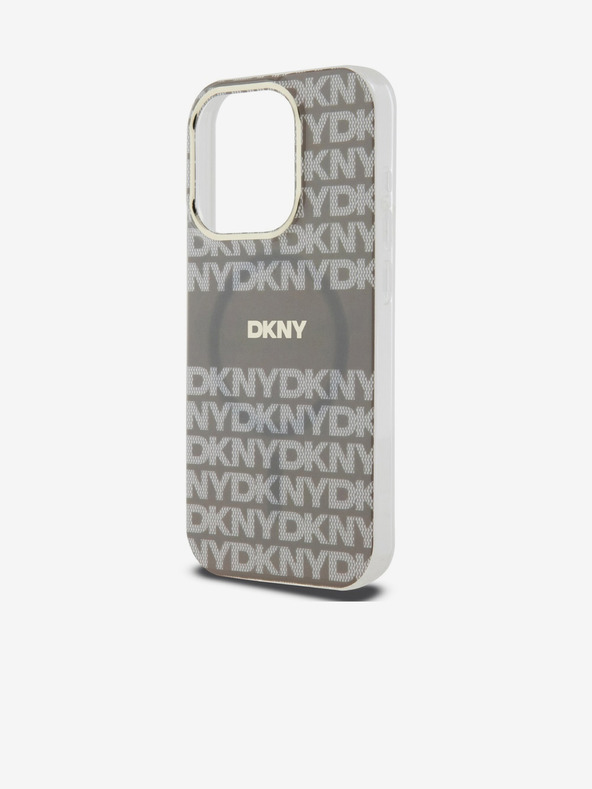 DKNY PC/TPU Повтарящ се модел с тонални ивици Magsafe заден капак за iPhone 15 Pro Beige DKNY