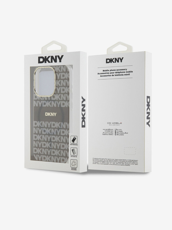 DKNY PC/TPU Повтарящ се модел с тонални ивици Magsafe заден капак за iPhone 15 Pro Beige DKNY