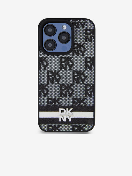 DKNY Заден капак от PU кожа с кариран десен и райе за iPhone 14 Pro Black DKNY