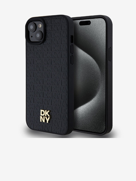 DKNY PU кожа с повтарящ се модел Stack Logo Magsafe заден капак за iPhone 15 Plus черен DKNY