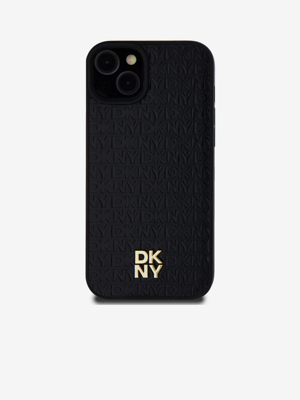 DKNY PU кожа с повтарящ се модел Stack Logo Magsafe заден капак за iPhone 15 Plus черен DKNY