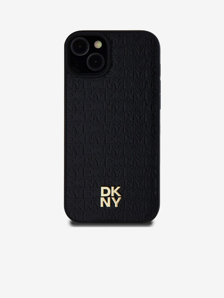DKNY PU кожа с повтарящ се модел Stack Logo Magsafe заден капак за iPhone 15 Plus черен DKNY