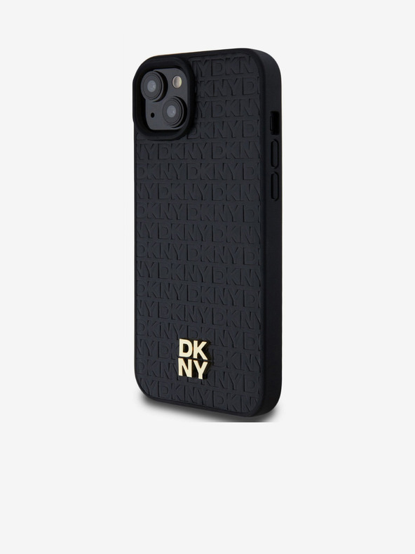 DKNY PU кожа с повтарящ се модел Stack Logo Magsafe заден капак за iPhone 15 Plus черен DKNY