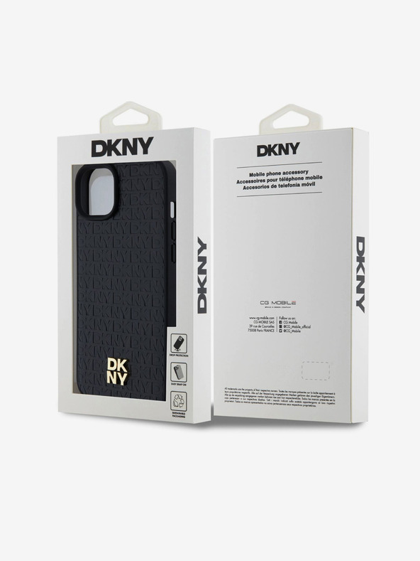 DKNY PU кожа с повтарящ се модел Stack Logo Magsafe заден капак за iPhone 15 Plus черен DKNY