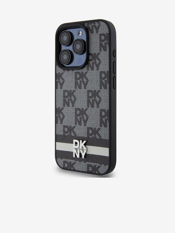DKNY Заден капак от PU кожа с карирана шарка и райе за iPhone 14 Pro Max Black DKNY