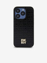DKNY PU Кожа с повтарящ се десен Stack Logo Magsafe заден капак за iPhone 15 Pro Max Black DKNY