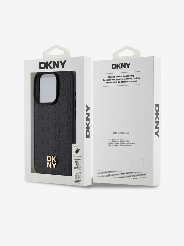 DKNY PU Кожа с повтарящ се десен Stack Logo Magsafe заден капак за iPhone 15 Pro Max Black DKNY