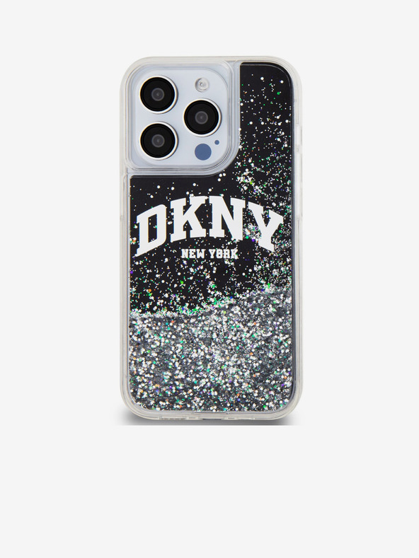 DKNY Заден капак с течен блясък с логото на арката за iPhone 15 Pro Black DKNY