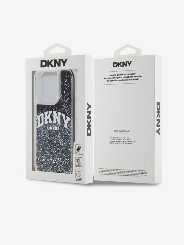 DKNY Заден капак с течен блясък с логото на арката за iPhone 15 Pro Black DKNY