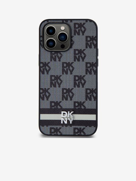 DKNY Заден капак от PU кожа с карирана шарка и райе за iPhone 15 Pro Max Black DKNY