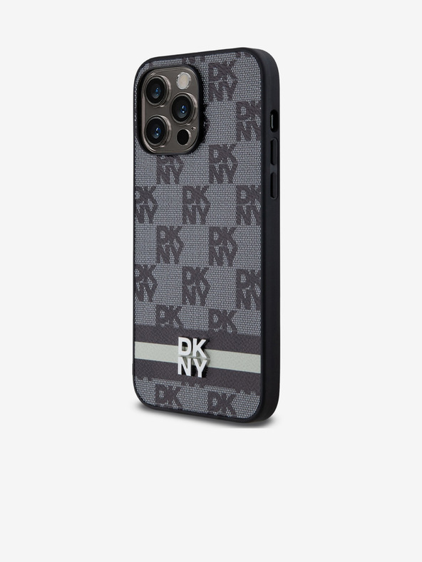 DKNY Заден капак от PU кожа с карирана шарка и райе за iPhone 15 Pro Max Black DKNY