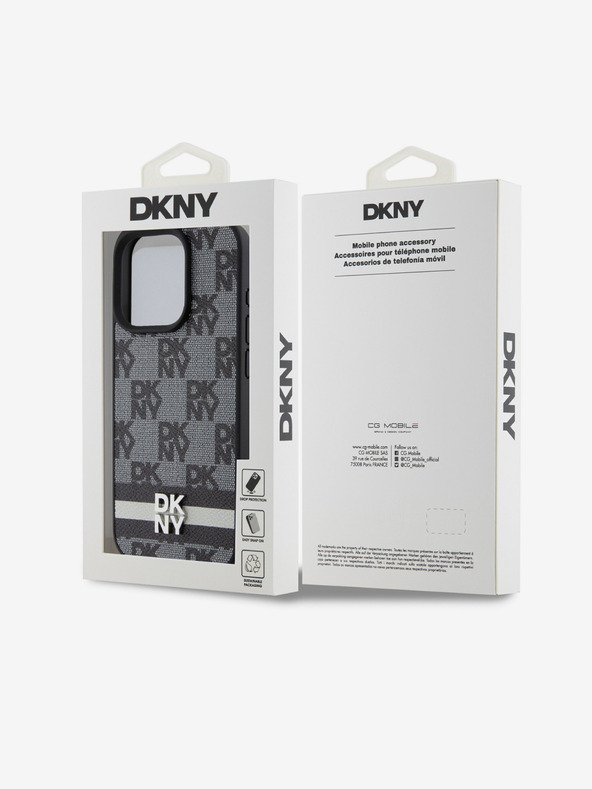 DKNY Заден капак от PU кожа с карирана шарка и райе за iPhone 15 Pro Max Black DKNY