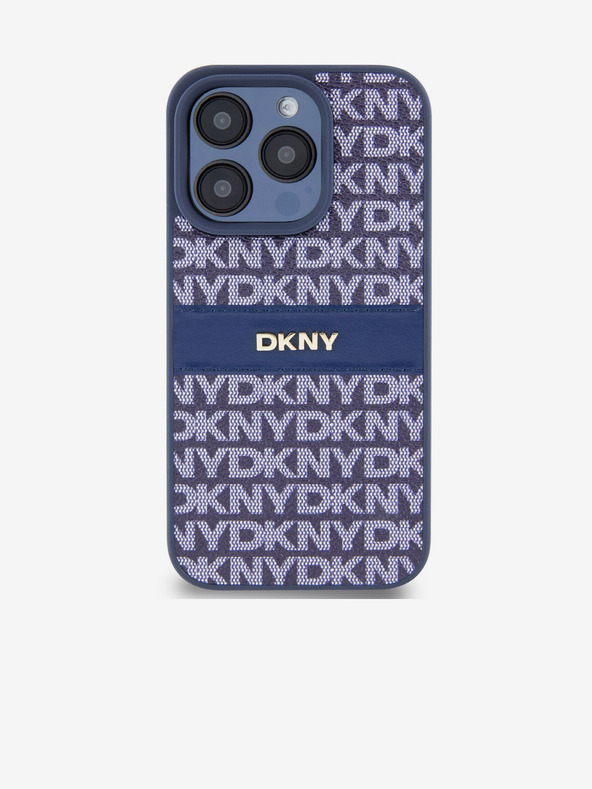 DKNY Заден капак от полиуретанова кожа с повтарящ се модел с тонални ивици за iPhone 14 Pro Max Blue DKNY