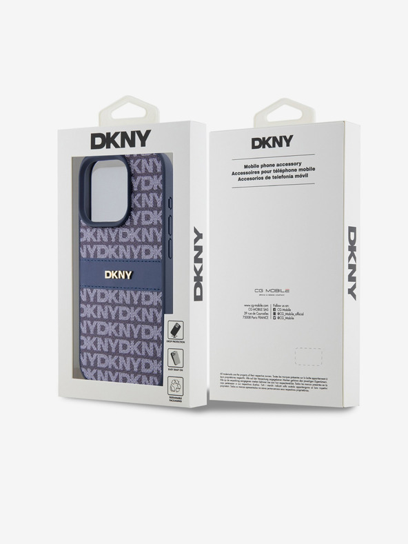 DKNY Заден капак от полиуретанова кожа с повтарящ се модел с тонални ивици за iPhone 14 Pro Max Blue DKNY