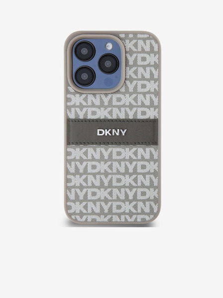 DKNY Заден капак от PU кожа с повтарящ се десен с тонове ивици за iPhone 15 Pro Beige DKNY