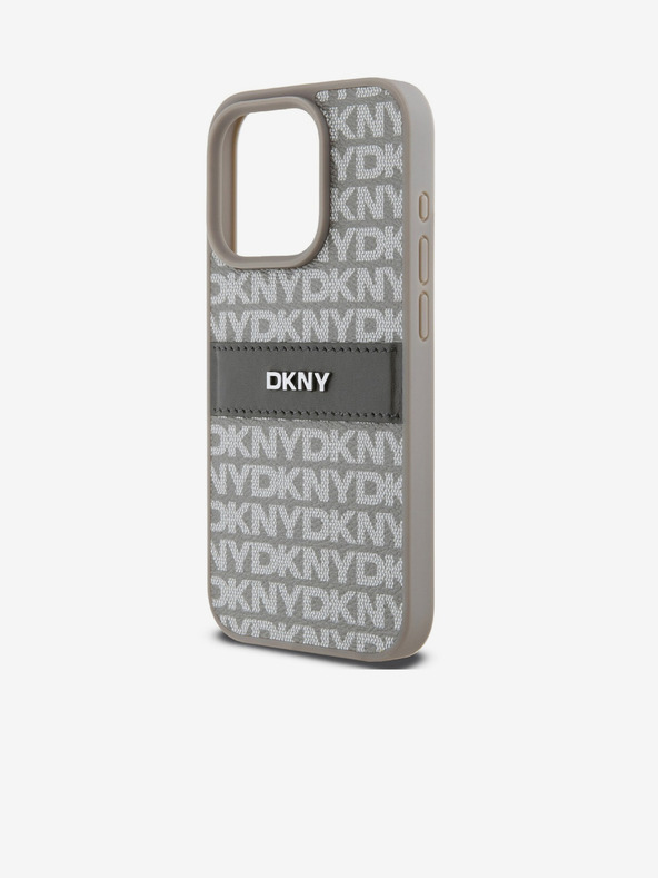 DKNY Заден капак от PU кожа с повтарящ се десен с тонове ивици за iPhone 15 Pro Beige DKNY