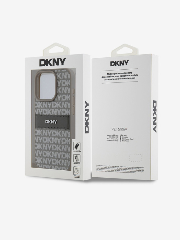 DKNY Заден капак от PU кожа с повтарящ се десен с тонове ивици за iPhone 15 Pro Beige DKNY