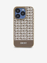DKNY PU Кожа Повтарящ се модел на дъното Stripe MagSafe заден капак за iPhone 14 Pro Brown DKNY
