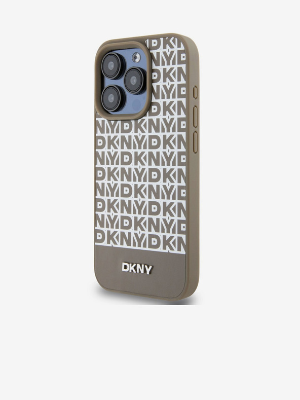 DKNY PU Кожа Повтарящ се модел на дъното Stripe MagSafe заден капак за iPhone 14 Pro Brown DKNY