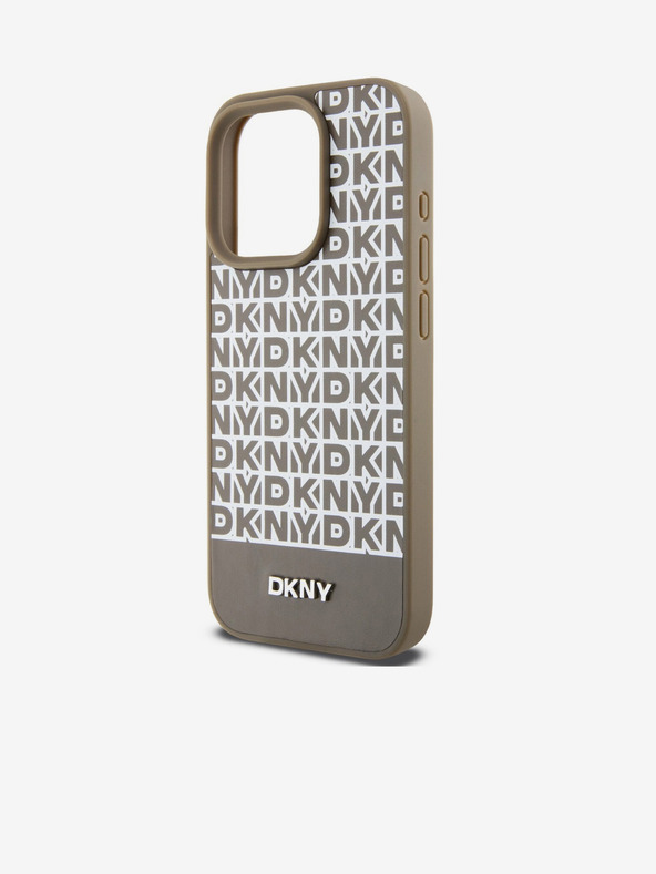 DKNY PU Кожа Повтарящ се модел на дъното Stripe MagSafe заден капак за iPhone 14 Pro Brown DKNY