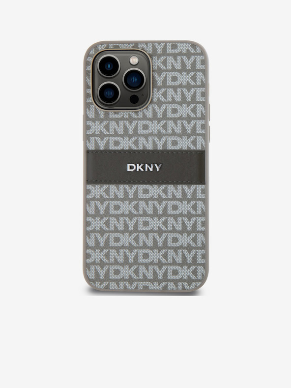 DKNY PU Leather Repeat Pattern Tonal Stripe Back Cover за iPhone 15 Pro Max Beige DKNY