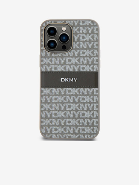 DKNY PU Leather Repeat Pattern Tonal Stripe Back Cover за iPhone 15 Pro Max Beige DKNY