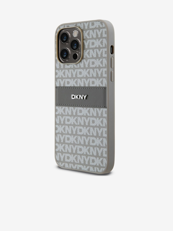 DKNY PU Leather Repeat Pattern Tonal Stripe Back Cover за iPhone 15 Pro Max Beige DKNY