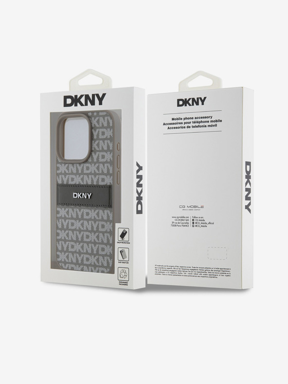 DKNY PU Leather Repeat Pattern Tonal Stripe Back Cover за iPhone 15 Pro Max Beige DKNY