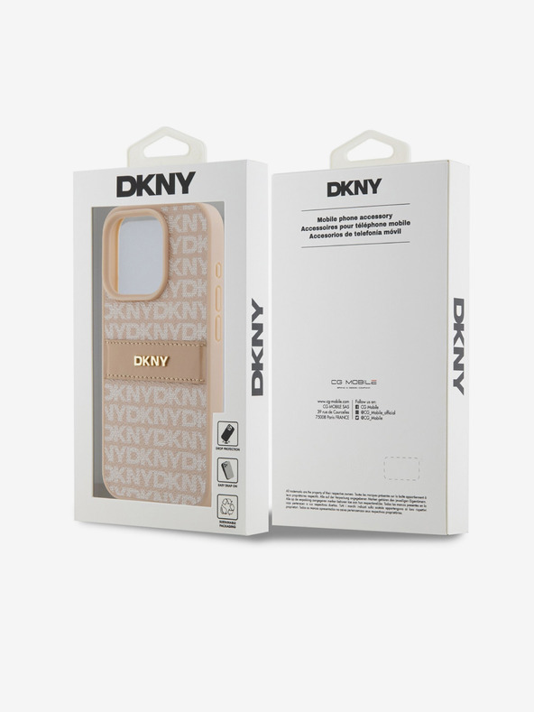 DKNY PU Leather Repeat Pattern Tonal Stripe Back Cover за iPhone 15 Pro Max Pink DKNY