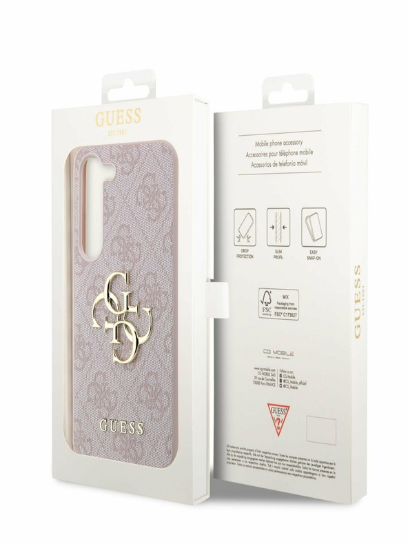 Guess PU 4G Metal Logo Zadní Kryt pro Samsung Galaxy S23 Pink Калъф за телефон