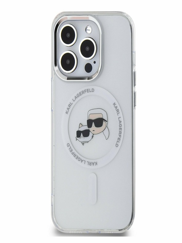 Karl Lagerfeld Karl Lagerfeld IML K&CH Heads Metal Frame MagSafe заден капак за iPhone 15 Pro прозрачен