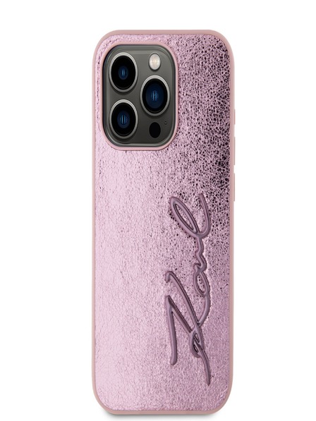 Karl Lagerfeld Набръчкан заден капак с логото на PU Signature за iPhone 15 Pro Pink Karl Lagerfeld