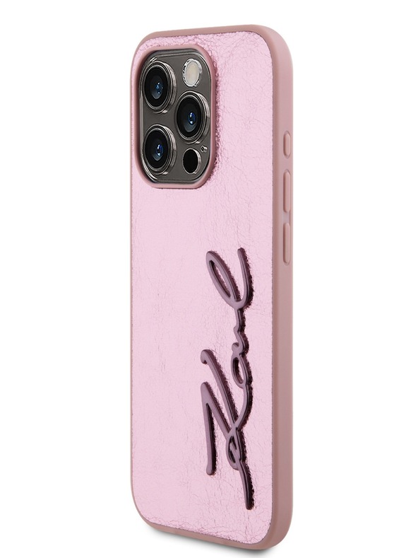 Karl Lagerfeld Набръчкан заден капак с логото на PU Signature за iPhone 15 Pro Pink Karl Lagerfeld