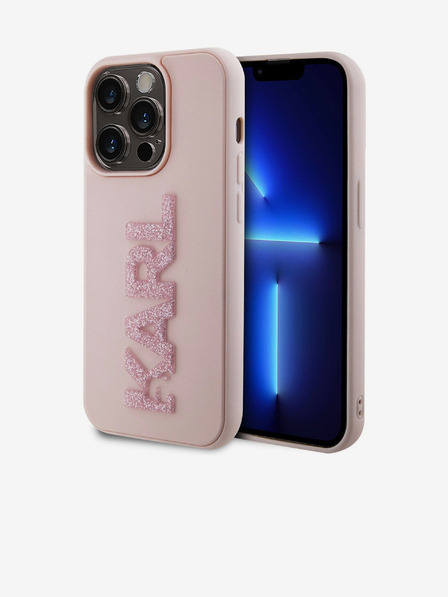 Karl Lagerfeld 3D каучук с блестящо лого Karl Заден капак за iPhone 15 Pro Max Pink Karl Lagerfeld
