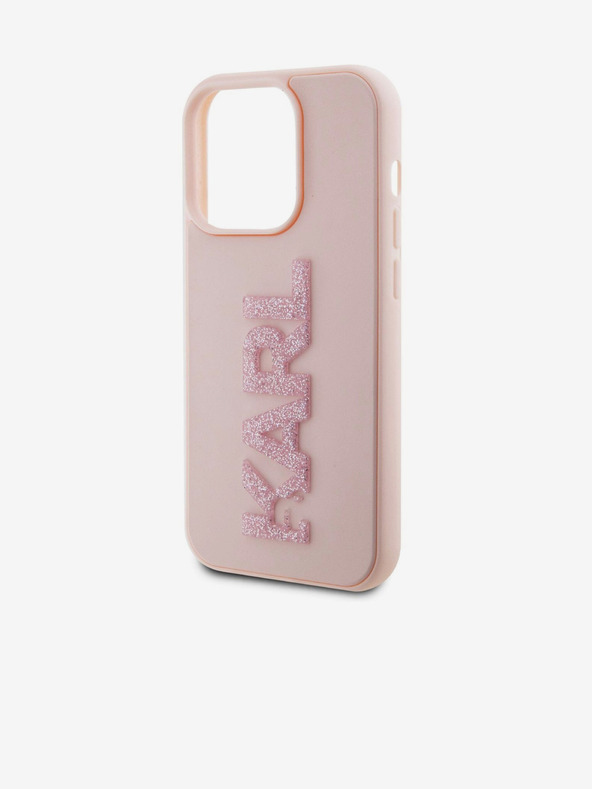 Karl Lagerfeld 3D каучук с блестящо лого Karl Заден капак за iPhone 15 Pro Max Pink Karl Lagerfeld