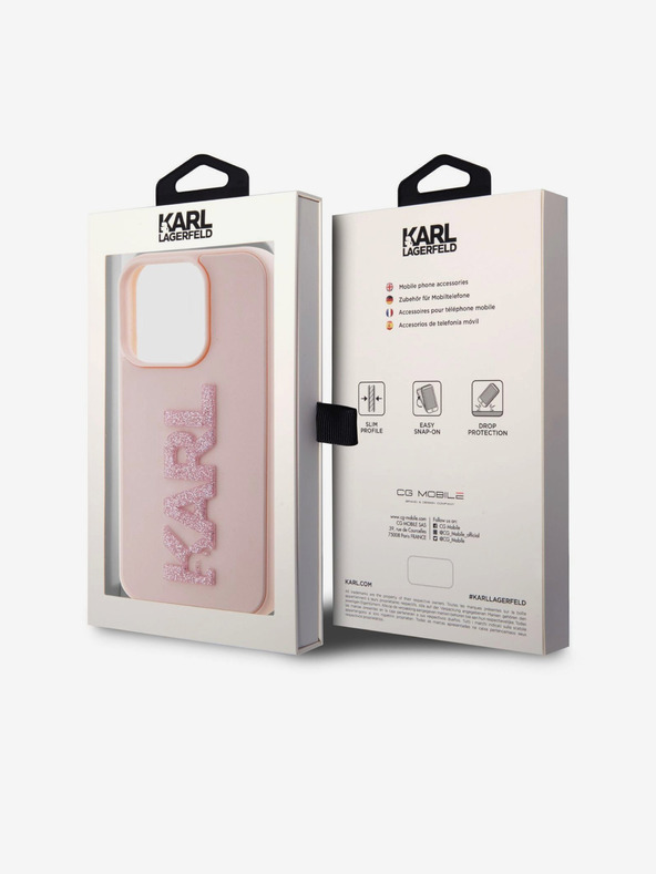 Karl Lagerfeld 3D каучук с блестящо лого Karl Заден капак за iPhone 15 Pro Max Pink Karl Lagerfeld