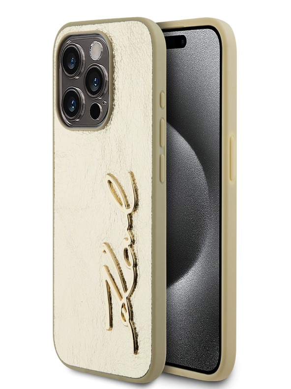 Karl Lagerfeld Набръчкан заден капак с логото на PU Signature за iPhone 15 Pro Max Gold Karl Lagerfeld