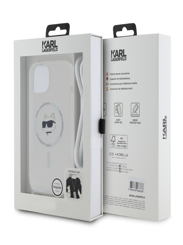Karl Lagerfeld Karl Lagerfeld IML Crossbody Choupette Head Magsafe заден капак за iPhone 15 Transparent