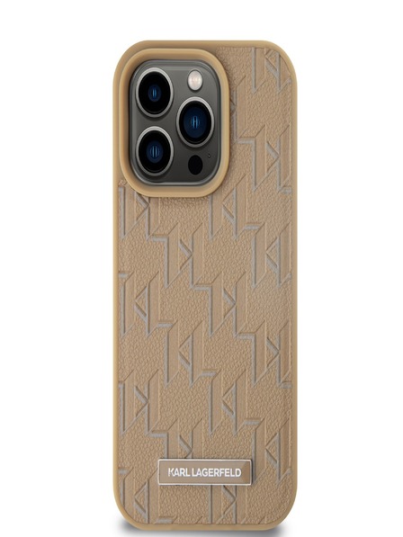 Karl Lagerfeld PU Кожа Монограм Метално лого MagSafe заден капак за iPhone 14 Pro Max Бежов Karl Lagerfeld