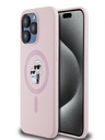 Karl Lagerfeld Течен силиконов Karl and Choupette Magsafe заден капак за iPhone 15 Pro Pink Karl Lagerfeld